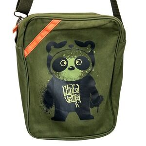 Sun Animation Chinese Panda Graffiti Art Crossbody Bag Olive Green Streetwear